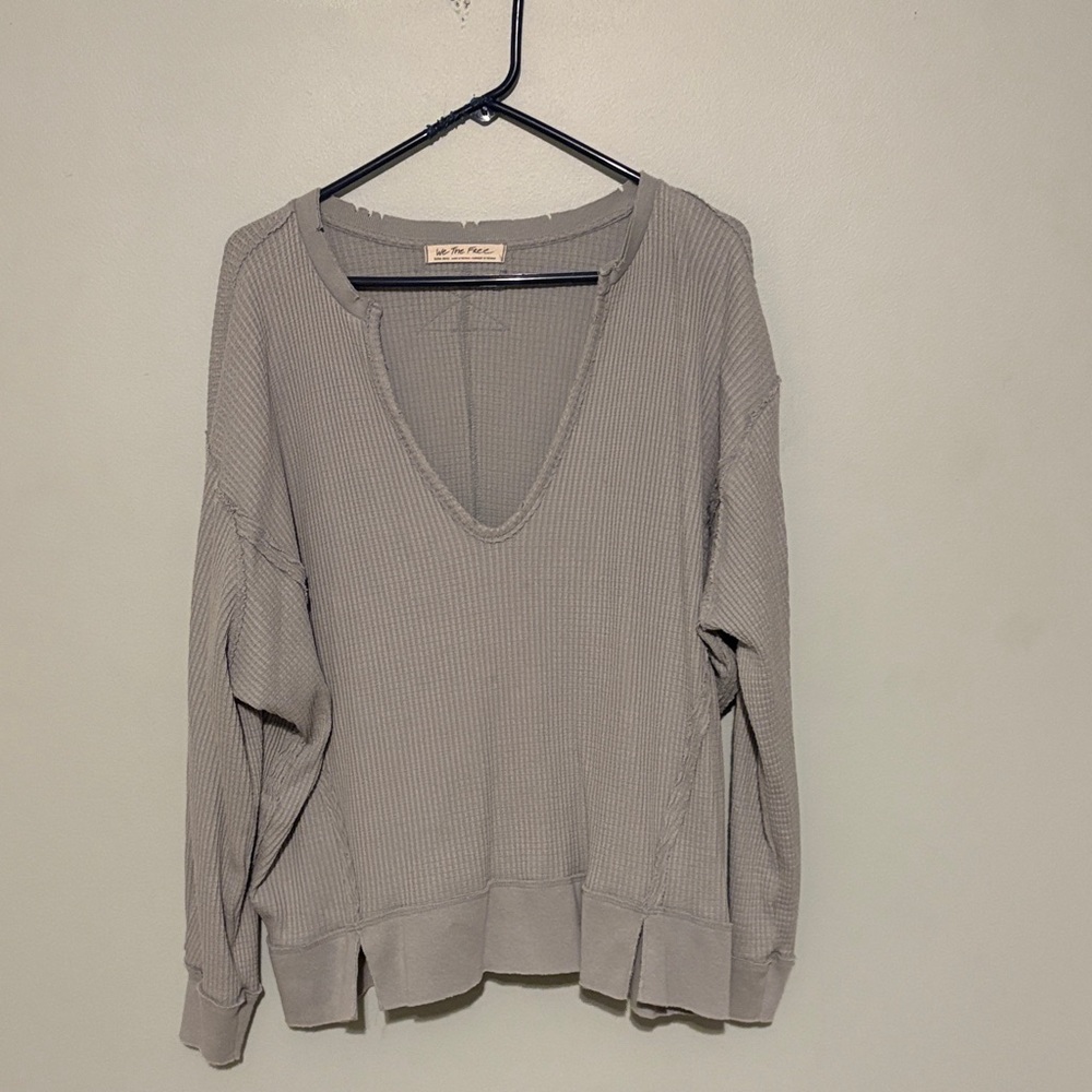 We The Free Light Gray/blue Waffle Knit long sleeve